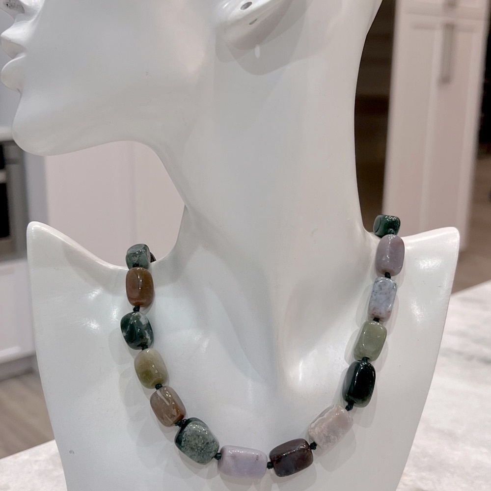 Large Indian Agate Rectangular Bead Necklace - image 7